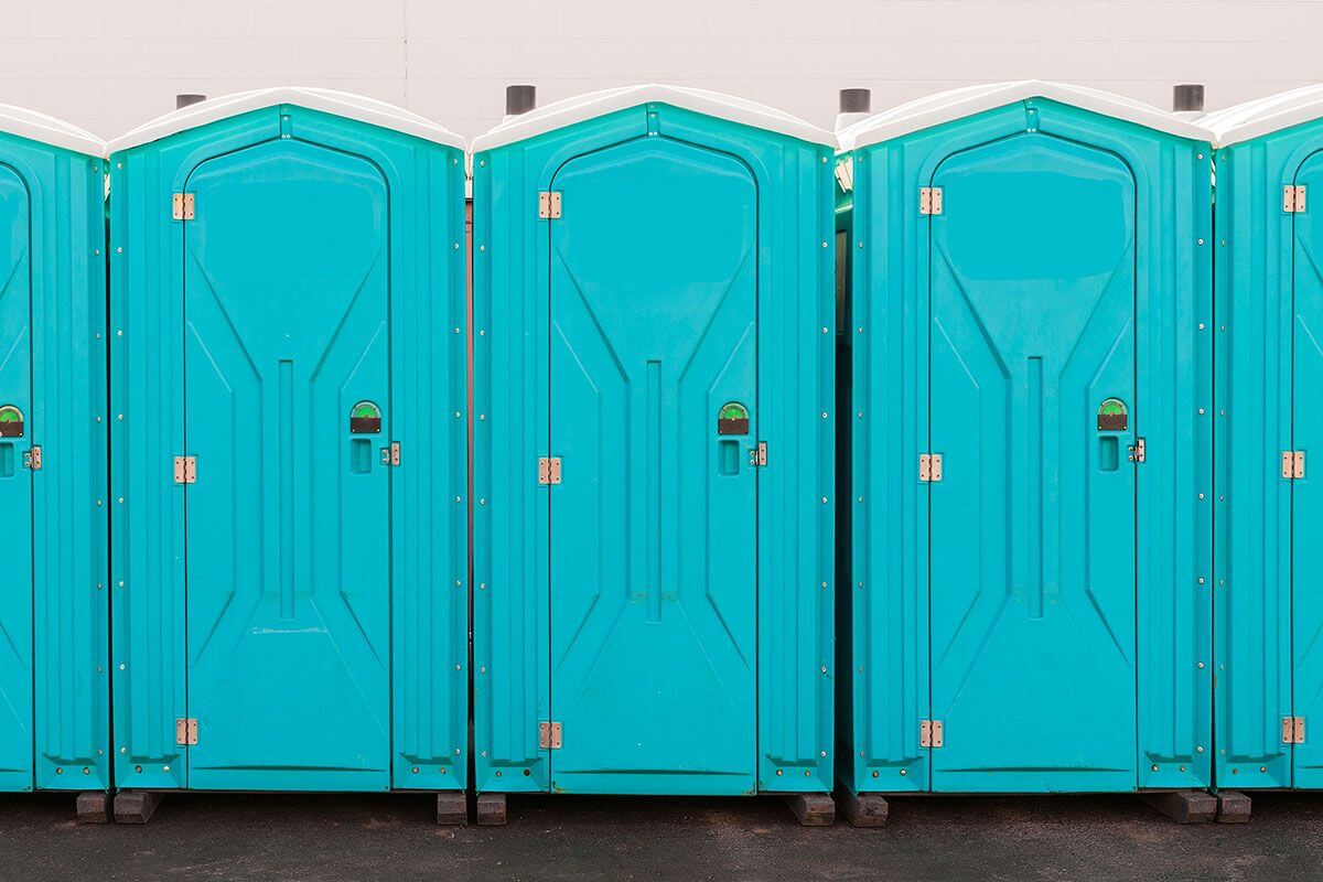 Industrial portable restroom units at a plant in Kingsport, Tennessee